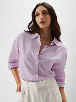 The Souled Store - Women Original Solids: Lavender Boyfriend Shirts