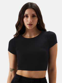 The Souled Store - Women Original Solids: Black Cropped Tops