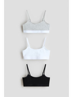 H&M - Girls Grey 3-Pack Cotton Crop Tops