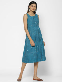 SAAKI - Teal Jacquard Embroidered Dress