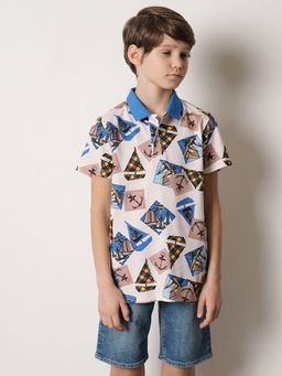 Jack & Jones Junior - White Graphic Print Polo T-Shirt