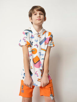 Jack & Jones Junior - White Graphic Print Polo T-Shirt