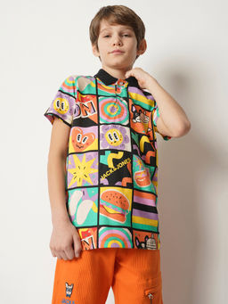 Jack & Jones Junior - Multi-Color Graphic Print Polo T-Shirt