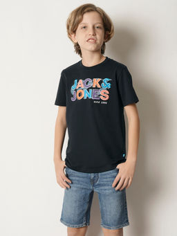 Jack & Jones Junior - Black Round Neck Typography T-Shirt