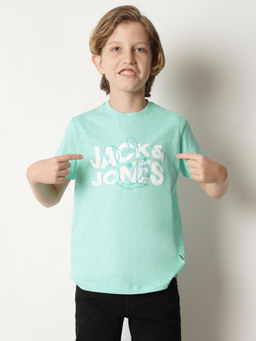 Jack & Jones Junior - Blue Round Neck Typography T-Shirt