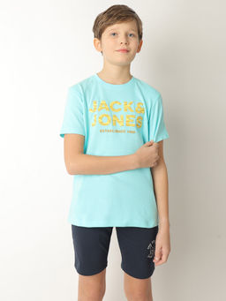 Jack & Jones Junior - Blue Round Neck Typography T-Shirt