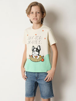 Jack & Jones Junior - Beige Round Neck Graphic T-Shirt