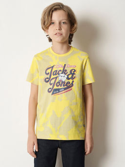 Jack & Jones Junior - Yellow Round Neck Typography T-Shirt