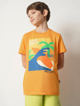 Jack & Jones Junior - Orange Round Neck Graphic Print T-Shirt