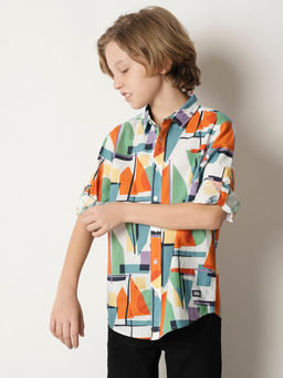 Jack & Jones Junior - White Regular Abstract Printed Shirt