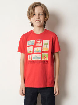 Jack & Jones Junior - Red Round Neck Graphic Print T-Shirt