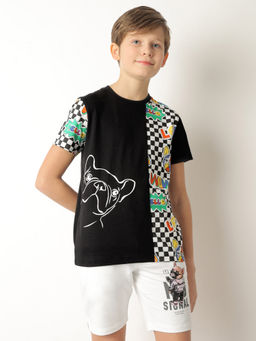 Jack & Jones Junior - Black Round Neck Graphic Print T-Shirt