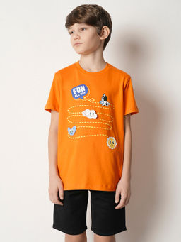 Jack & Jones Junior - Orange Round Neck Graphic Print T-Shirt