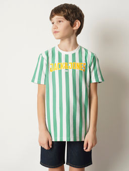 Jack & Jones Junior - Green Round Neck Stripes T-Shirt