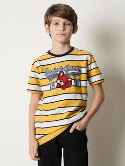 Jack & Jones Junior - Yellow Round Neck Striped T-Shirt