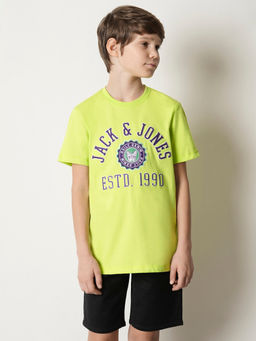 Jack & Jones Junior - Green Round Neck Typography T-Shirt