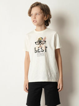 Jack & Jones Junior - Beige Round Neck Graphic Print T-Shirt