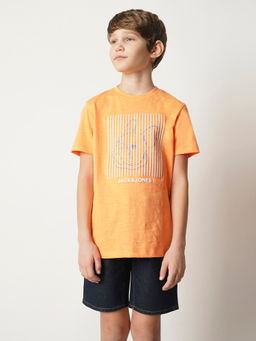 Jack & Jones Junior - Orange Round Neck Graphic Print T-Shirt