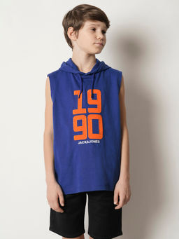 Jack & Jones Junior - Blue Hooded Embroidered T-Shirt