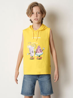 Jack & Jones Junior - Yellow Hooded Graphic T-Shirt
