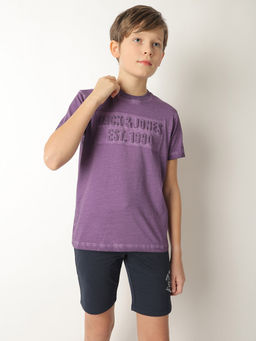 Jack & Jones Junior - Purple Round Neck Self Design T-Shirt