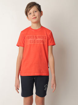 Jack & Jones Junior - Red Round Neck Self Design T-Shirt