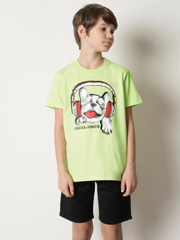 Jack & Jones Junior - Green Round Neck Graphic Print T-Shirt
