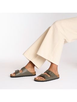 Birkenstock - Arizona Unisex Concrete Grey Natural Leather Two Strap Sandals