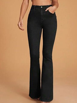 BROADSTAR - Women Black High-Rise Stretchable Bootcut Flared Jeans