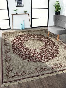 OBSESSIONS - Maroon and Beige Solid Machine Made Rectangular Carpet
