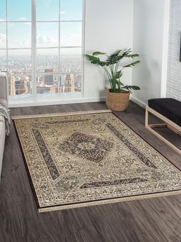 OBSESSIONS - Maroon and Beige Solid Machine Made Rectangular Carpet