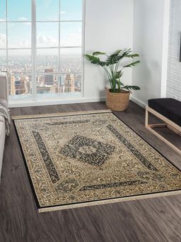 OBSESSIONS - Black and Beige Solid Machine Made Rectangular Carpet