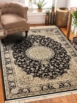 OBSESSIONS - Black and Beige Solid Machine Made Rectangular Carpet