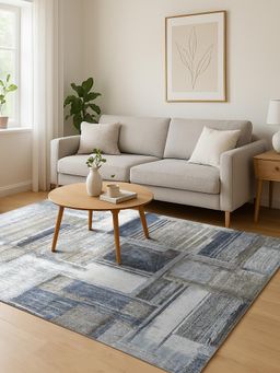 OBSESSIONS - Blue and Brown Solid Machine Made Rectangular Carpet