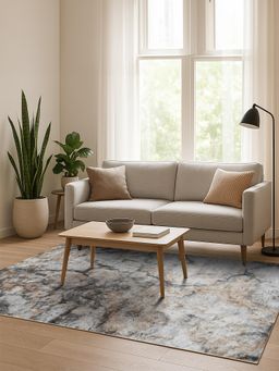 OBSESSIONS - Cream and Grey Solid Machine Made Rectangular Carpet