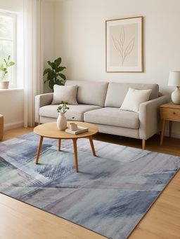 OBSESSIONS - Blue and Pink Solid Machine Made Rectangular Carpet