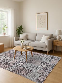 OBSESSIONS - Cream and Grey Solid Machine Made Rectangular Carpet