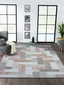 OBSESSIONS - Cream and Grey Solid Machine Made Rectangular Carpet
