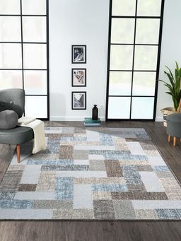OBSESSIONS - Blue and Brown Solid Machine Made Rectangular Carpet