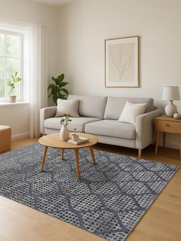 OBSESSIONS - Cream and Grey Solid Machine Made Rectangular Carpet