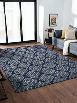 OBSESSIONS - Cream and Blue Solid Machine Made Rectangular Carpet