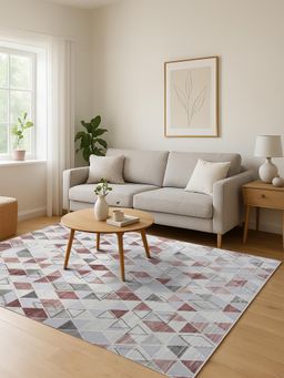 OBSESSIONS - Cream and Red Solid Machine Made Rectangular Carpet