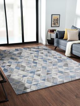 OBSESSIONS - Cream and Blue Solid Machine Made Rectangular Carpet