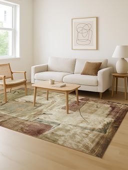 OBSESSIONS - Beige and Rust Solid Machine Made Rectangular Carpet