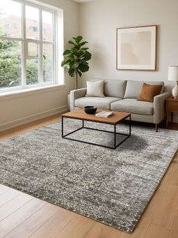 OBSESSIONS - Cream and Olive Solid Machine Made Rectangular Carpet