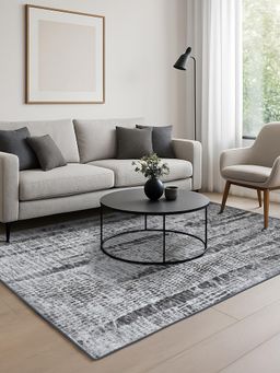 OBSESSIONS - Grey and Cream Solid Machine Made Rectangular Carpet