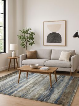 OBSESSIONS - Brown and Blue Solid Machine Made Rectangular Carpet