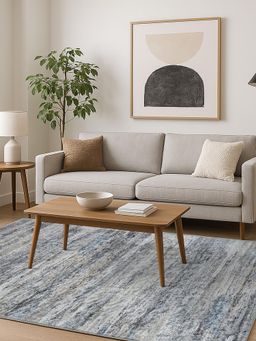 OBSESSIONS - Cream and L.Blue Solid Machine Made Rectangular Carpet