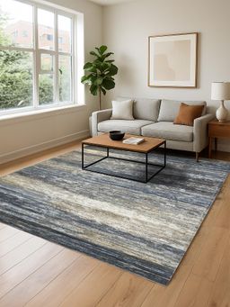 OBSESSIONS - Blue and Cream Solid Machine Made Rectangular Carpet