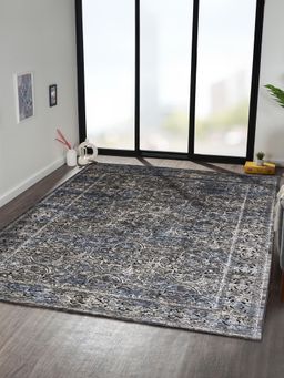 OBSESSIONS - Blue and Beige Solid Machine Made Rectangular Carpet